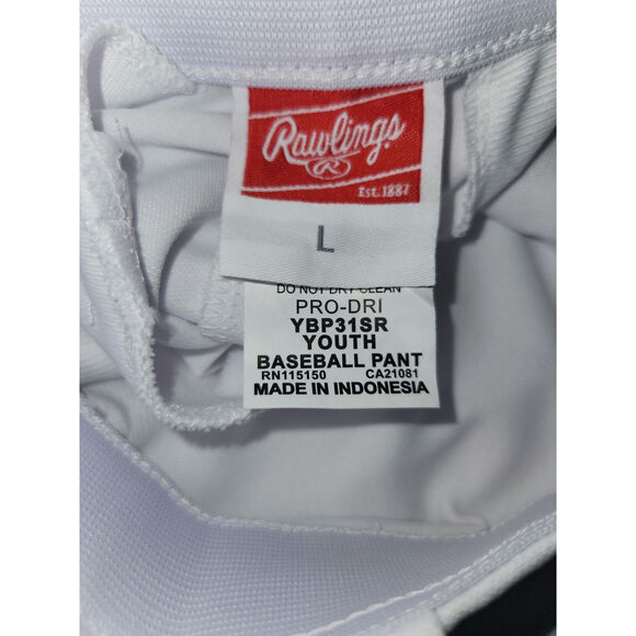 Rawlings Youth White Baseball Pants Semi-Relaxed Fit Full Length Size Large - Picture 10 of 10